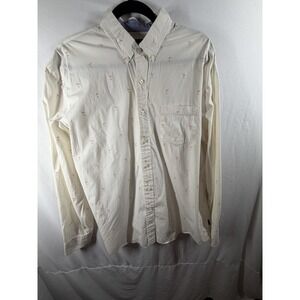 Crown & Ivy Men's Large Classic Fit Button Down Shirt White Flamingo Print L